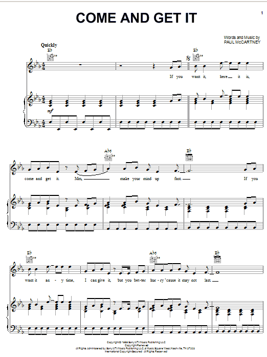 Badfinger Come And Get It Sheet Music