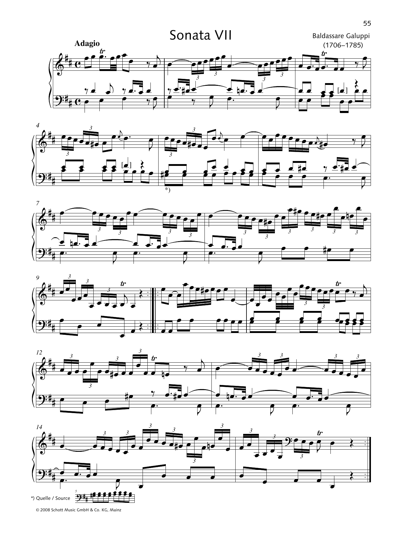 Baldassare Galuppi Sonata VII D major Sheet Music