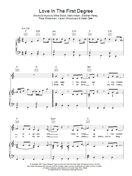 Bananarama Love In The First Degree Sheet Music