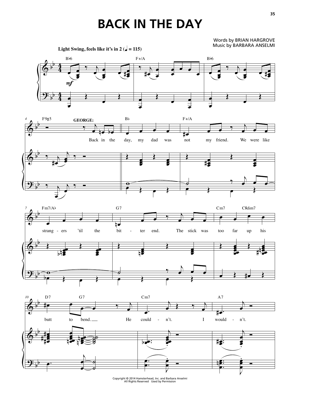 Barbara Anselmi & Brian Hargrove Back In The Day Sheet Music