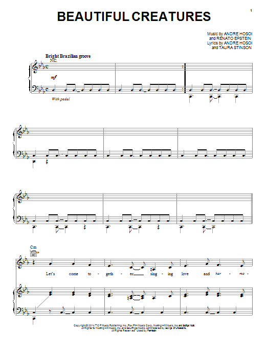 Barbatuques, Andy Garcia and Rita Moreno Beautiful Creatures (from Rio 2) Sheet Music