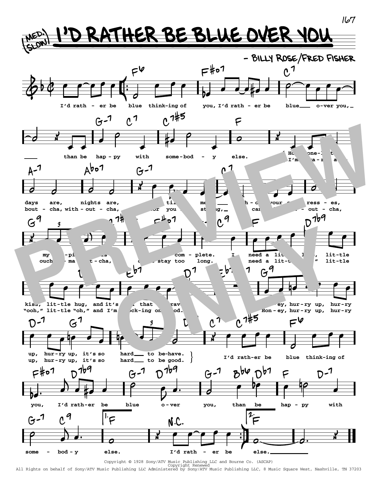 Barbra Streisand I'd Rather Be Blue Over You (from Funny Girl) (High Voice) Sheet Music