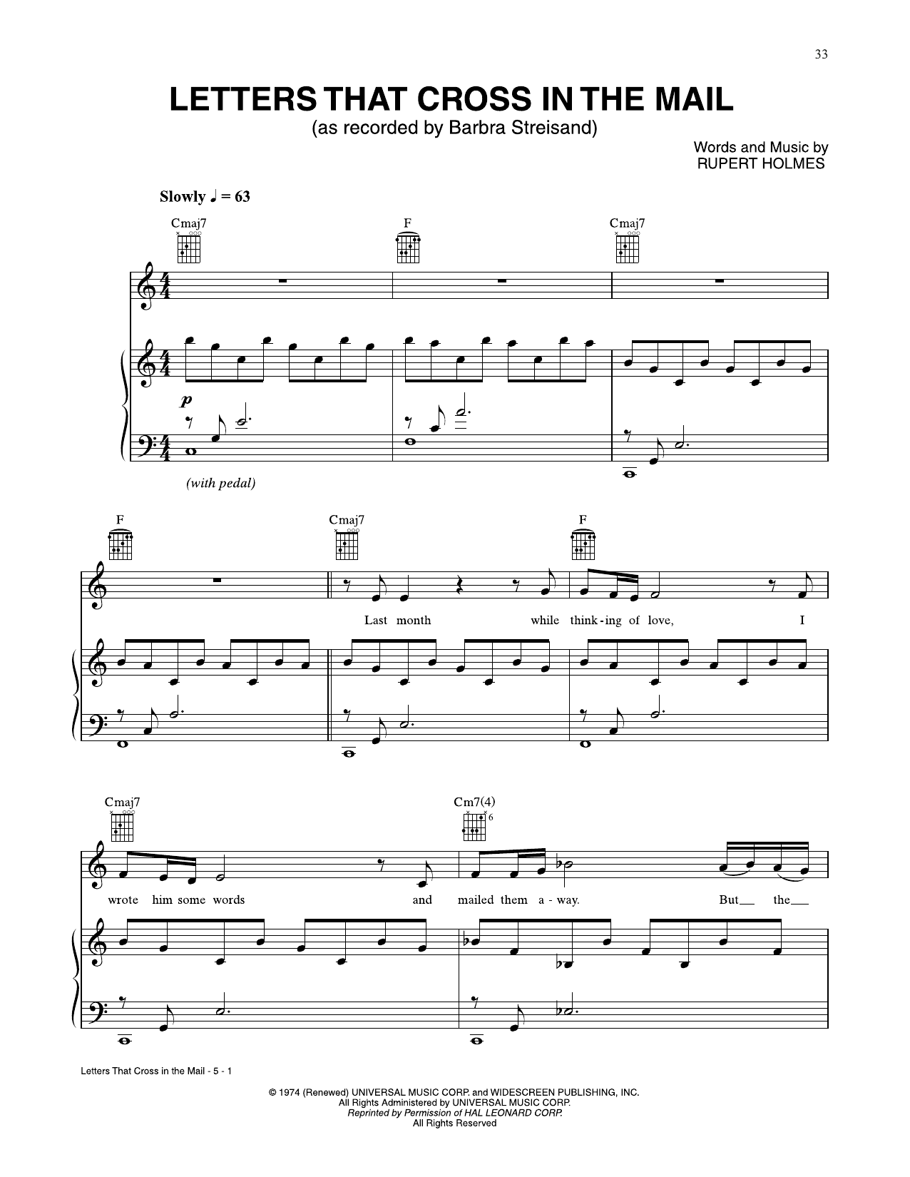 Barbra Streisand Letters That Cross In The Mail Sheet Music