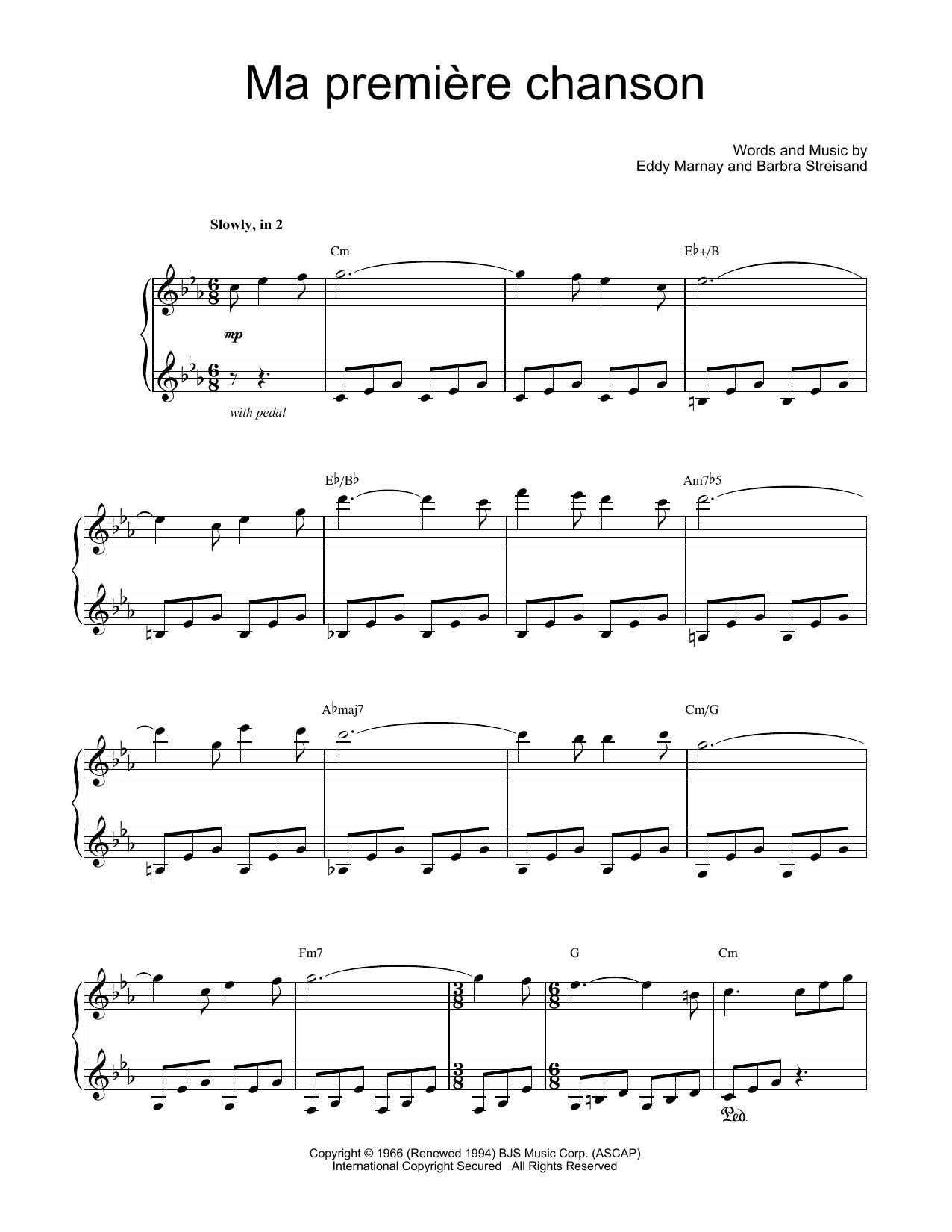 Barbra Streisand Ma Premiere Chanson Sheet Music