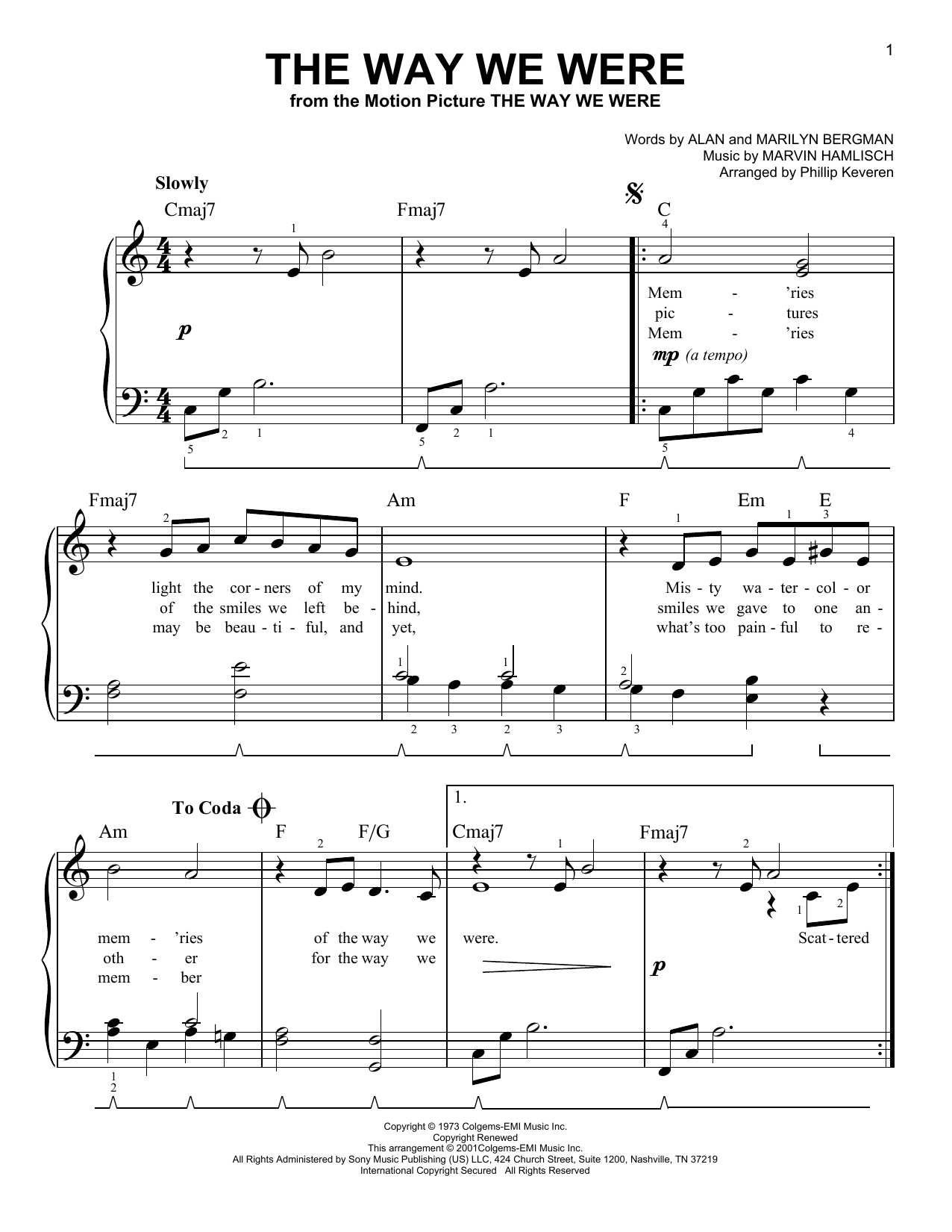 Barbra Streisand The Way We Were (arr. Phillip Keveren) Sheet Music