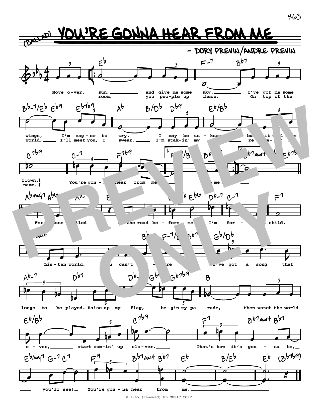 Barbra Streisand You're Gonna Hear From Me (High Voice) (from Inside Daisy Clover) Sheet Music