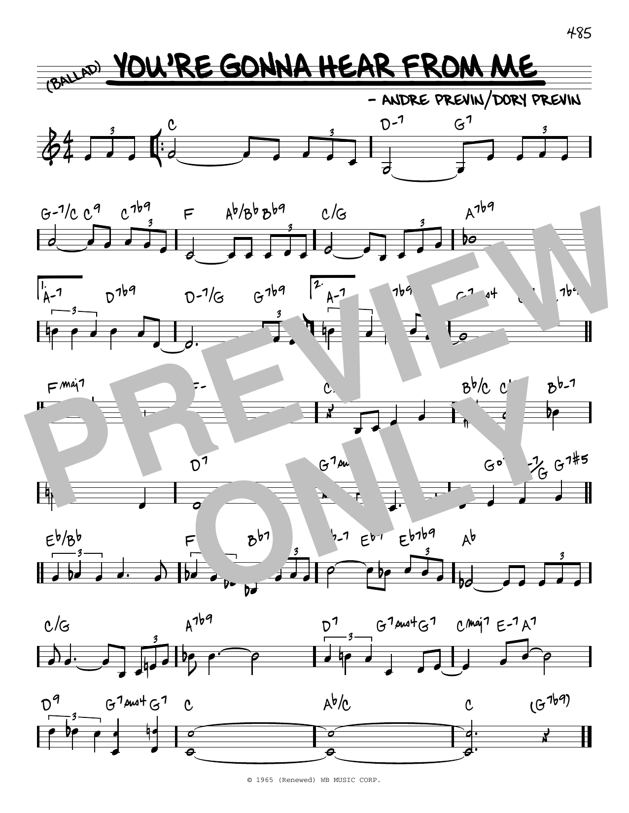 Barbra Streisand You're Gonna Hear From Me Sheet Music