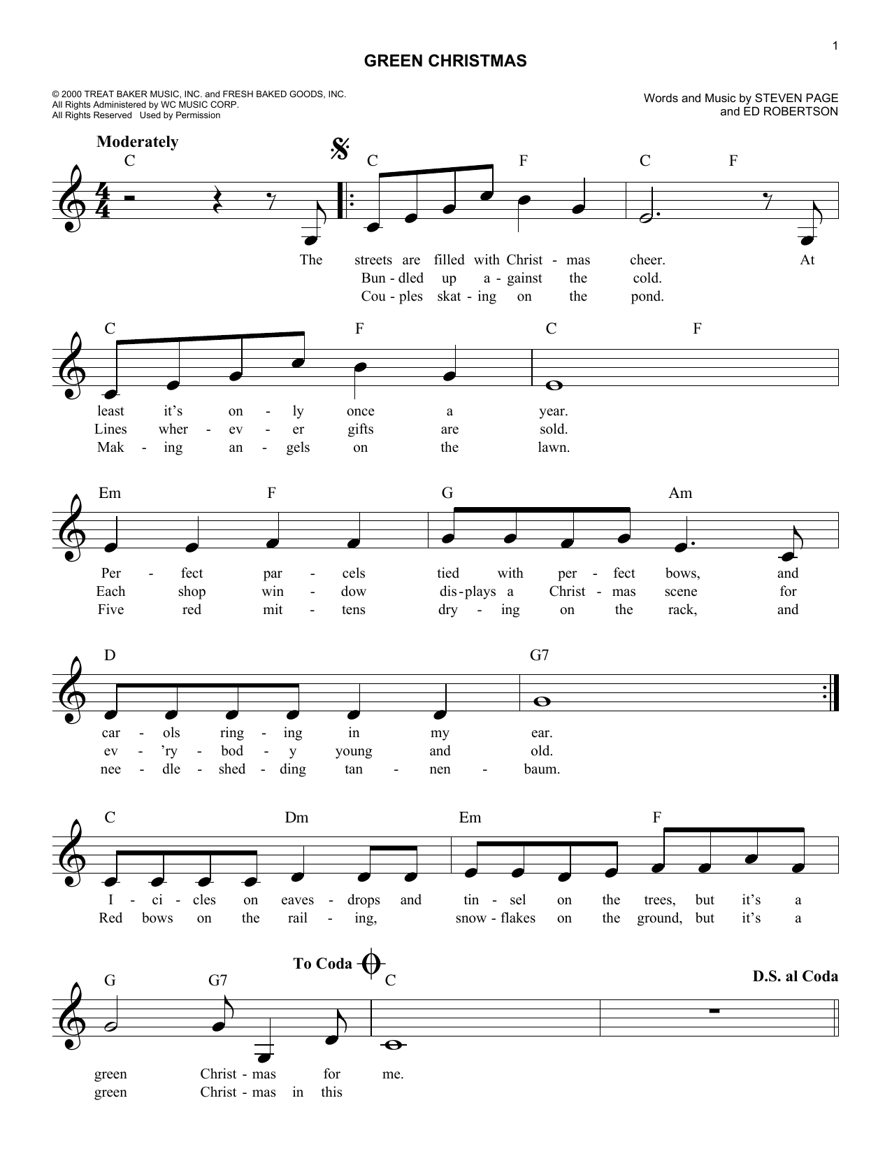 Barenaked Ladies Green Christmas Sheet Music