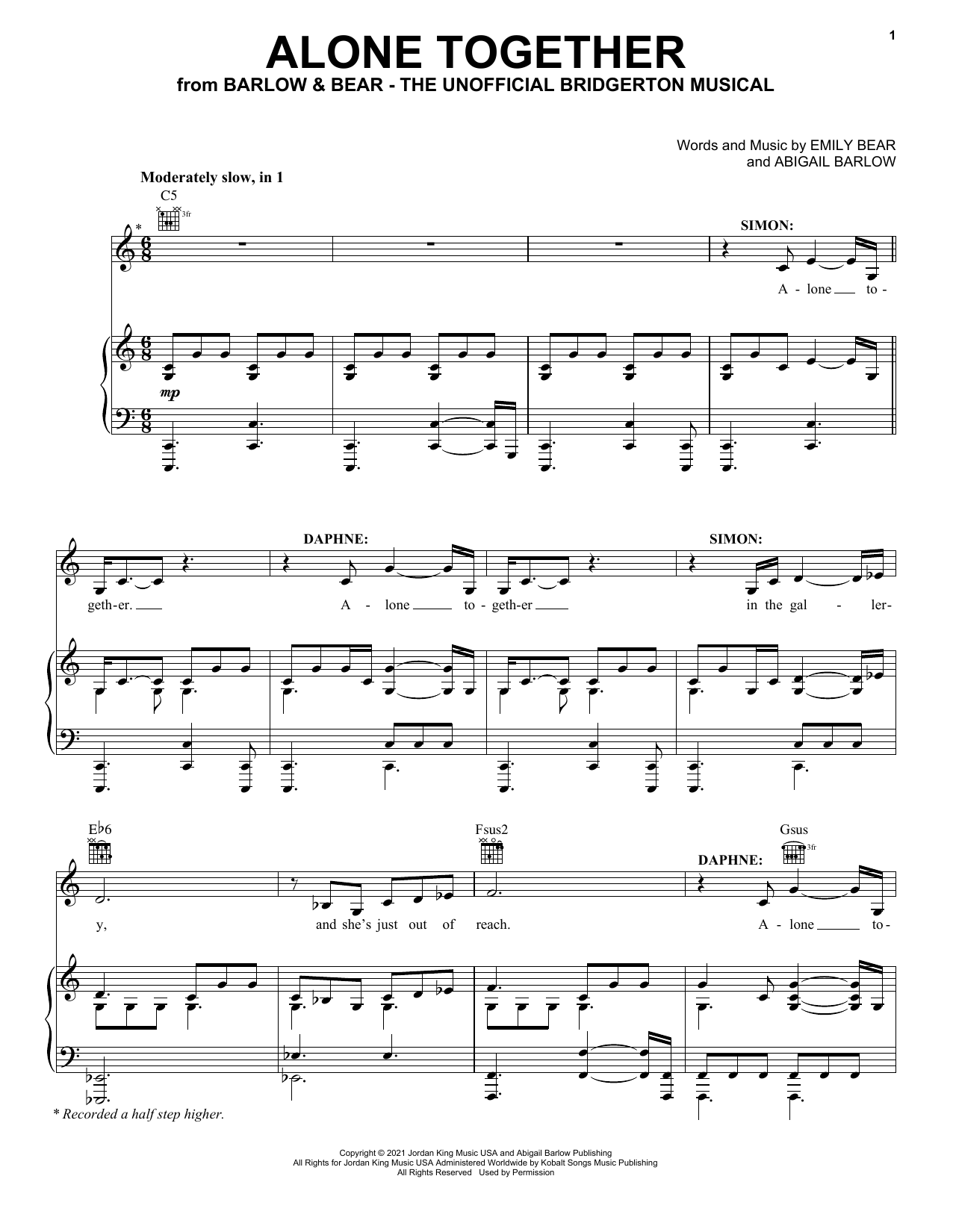 Barlow & Bear Alone Together (from The Unofficial Bridgerton Musical) Sheet Music
