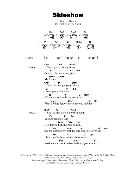 Barry Biggs Sideshow Sheet Music