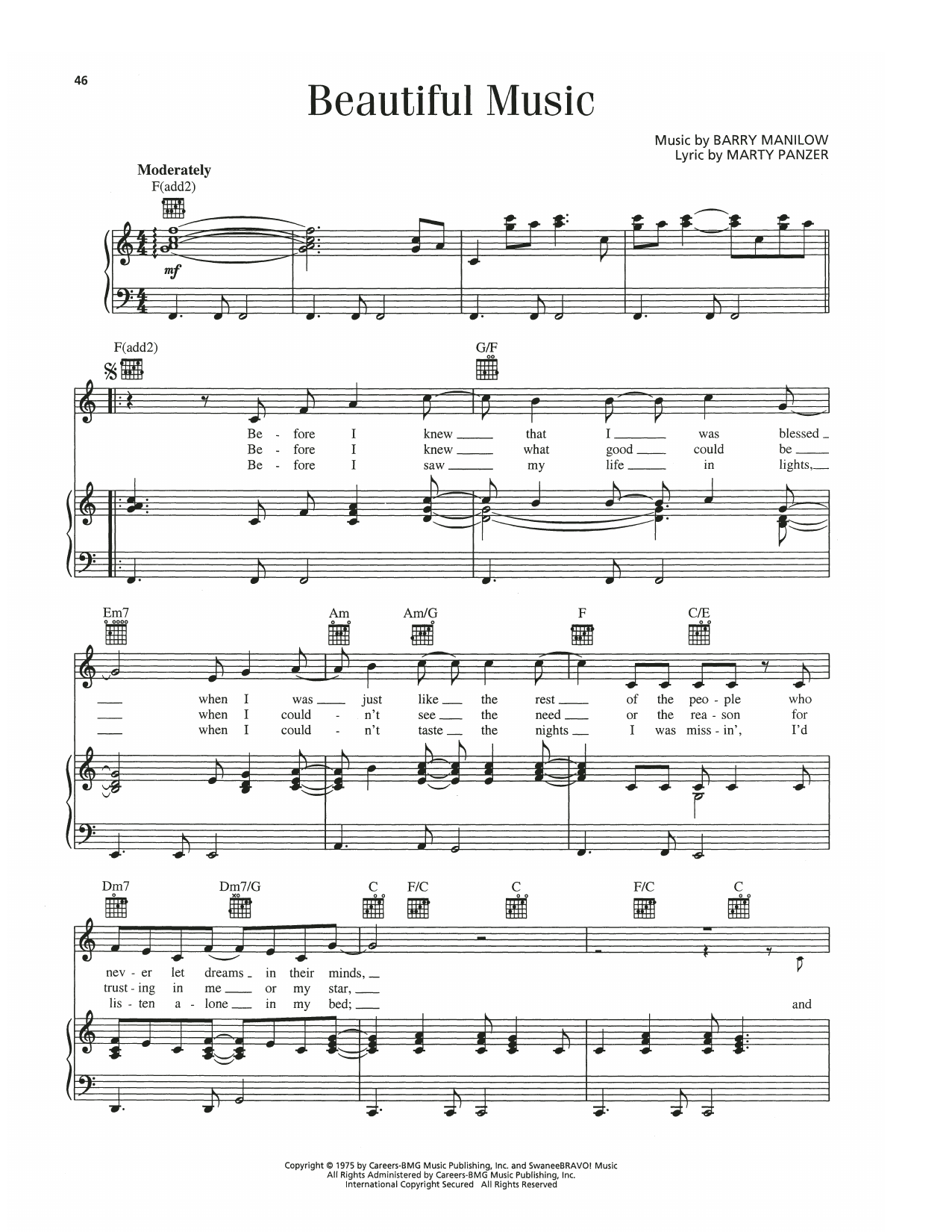 Barry Manilow Beautiful Music Sheet Music