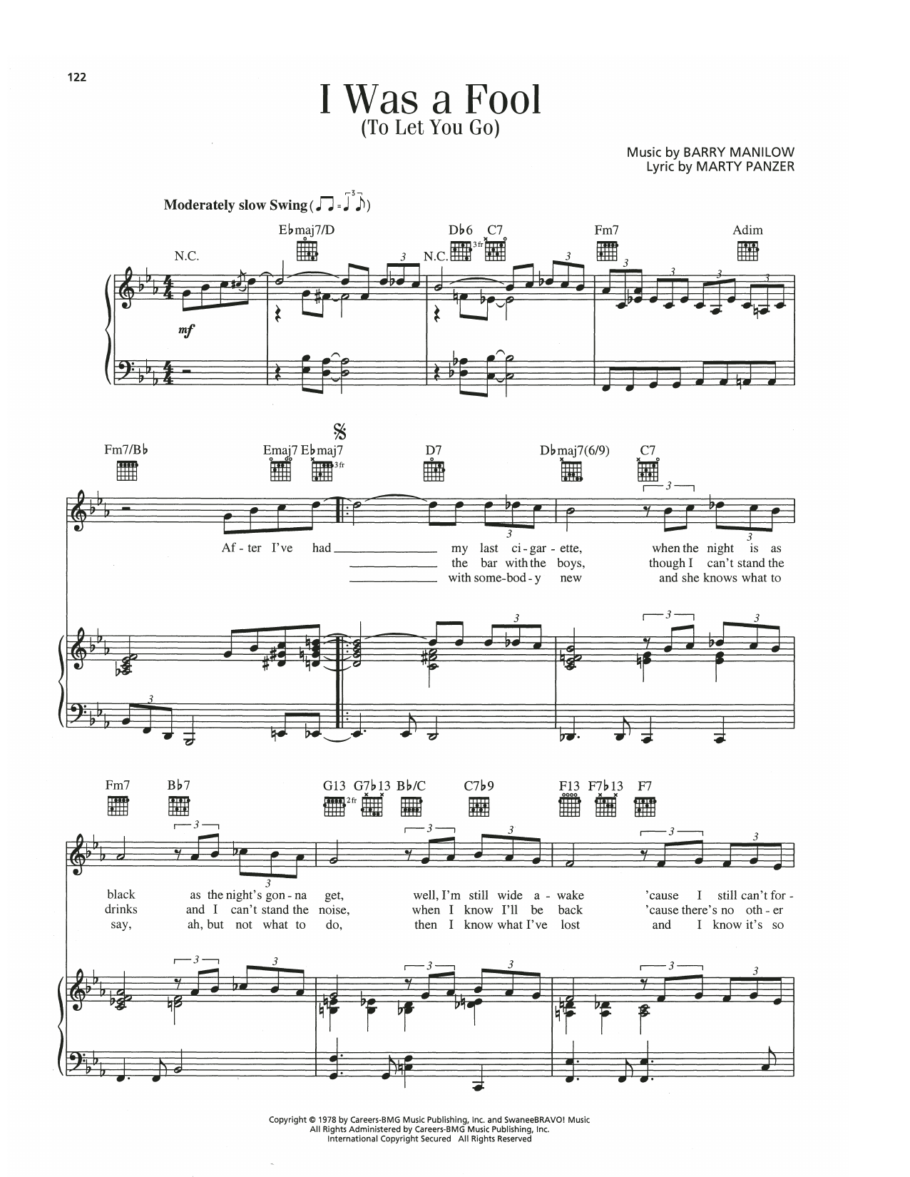 Barry Manilow I Was A Fool To Let You Go Sheet Music