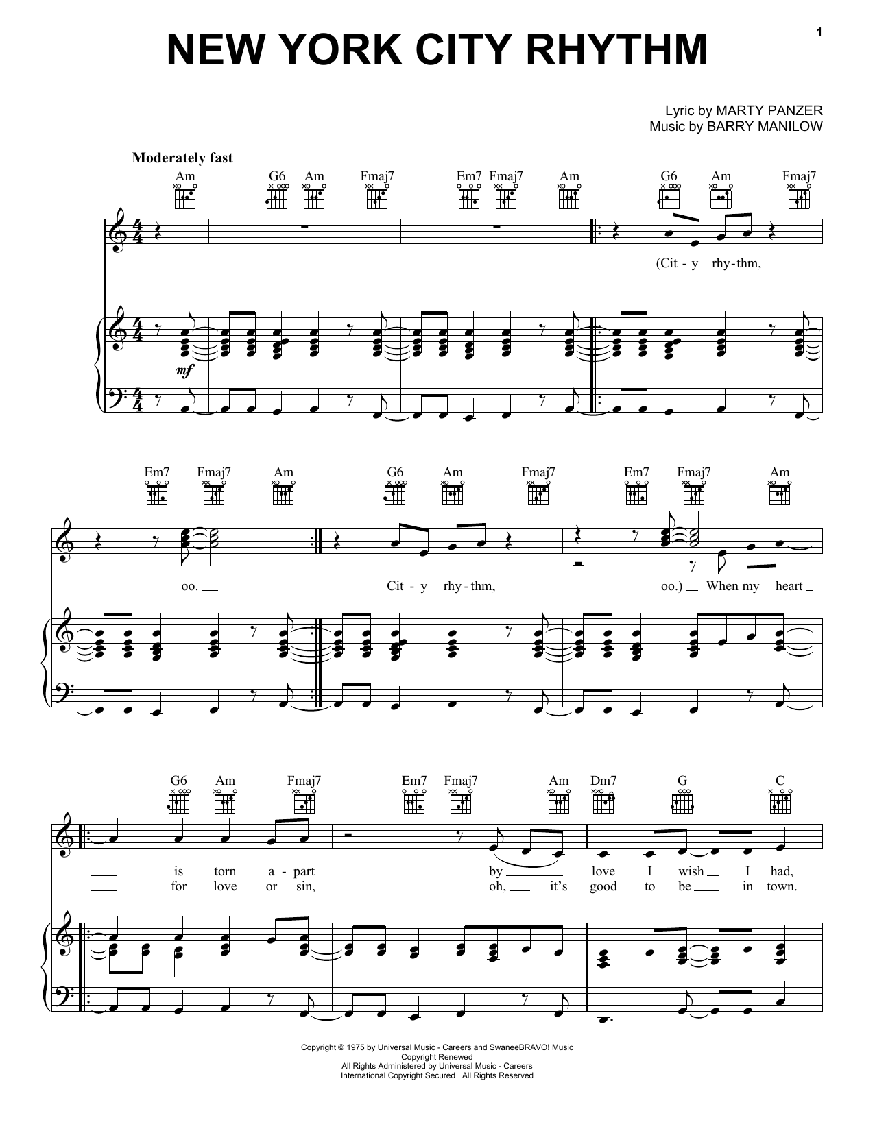 Barry Manilow New York City Rhythm Sheet Music