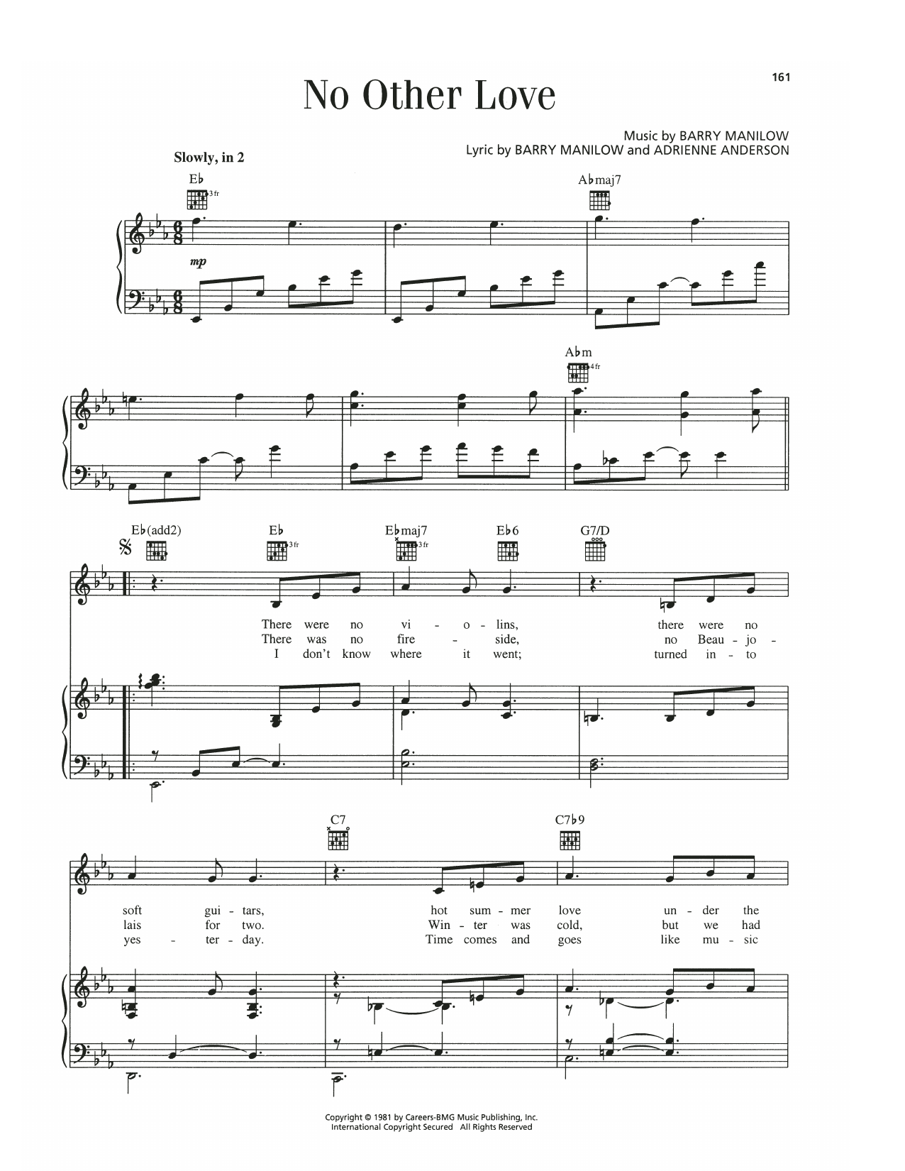 Barry Manilow No Other Love Sheet Music
