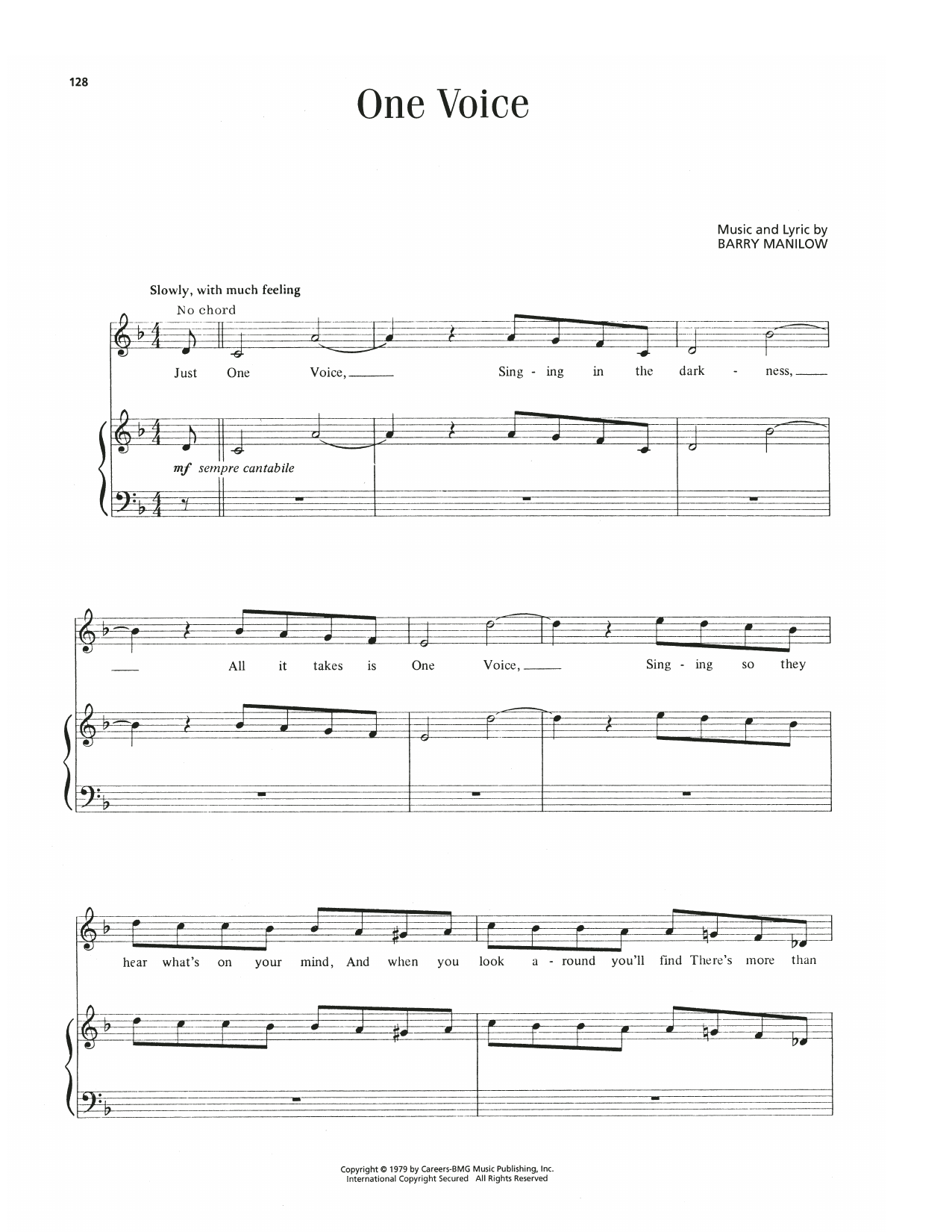 Barry Manilow One Voice Sheet Music