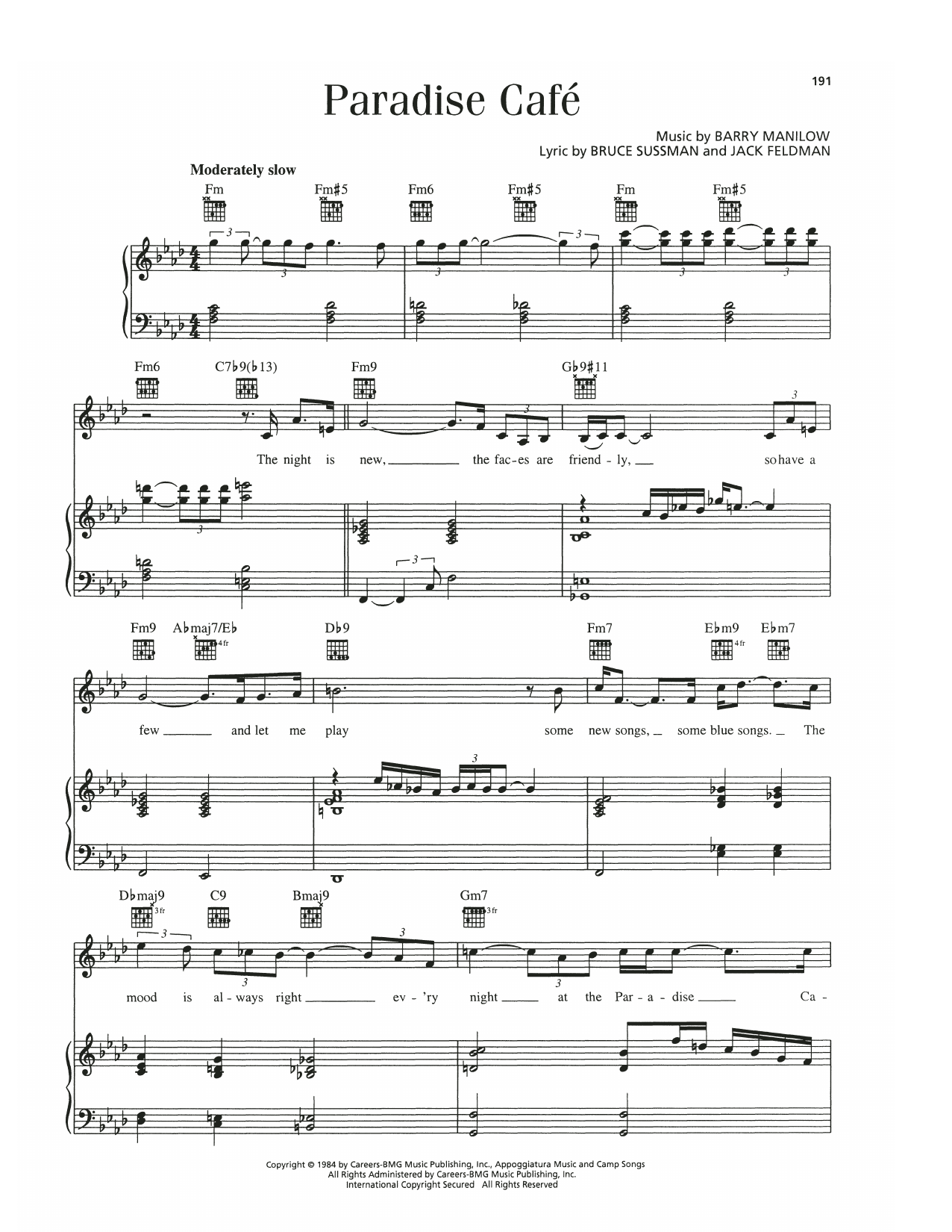 Barry Manilow Paradise Cafe Sheet Music