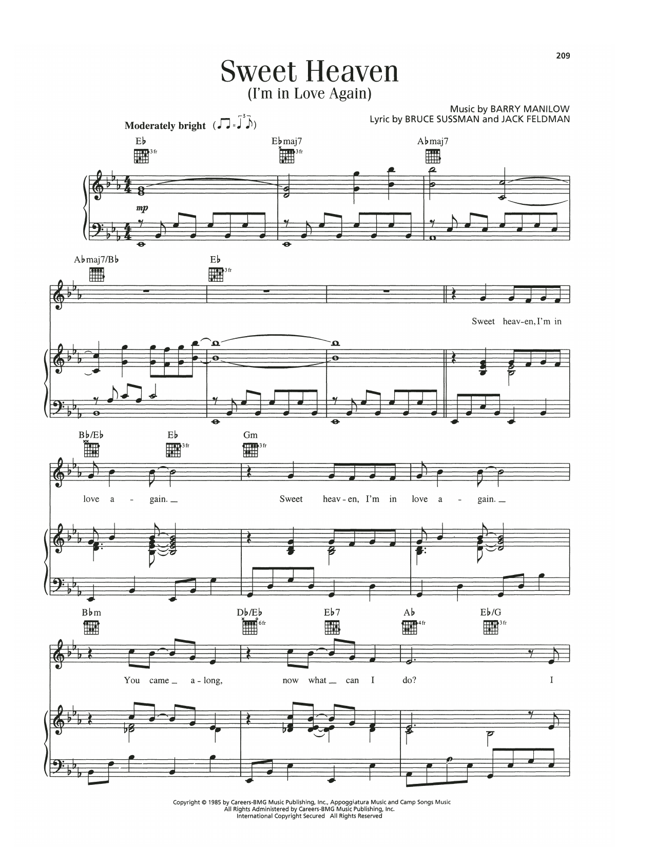 Barry Manilow Sweet Heaven (I'm In Love Again) Sheet Music