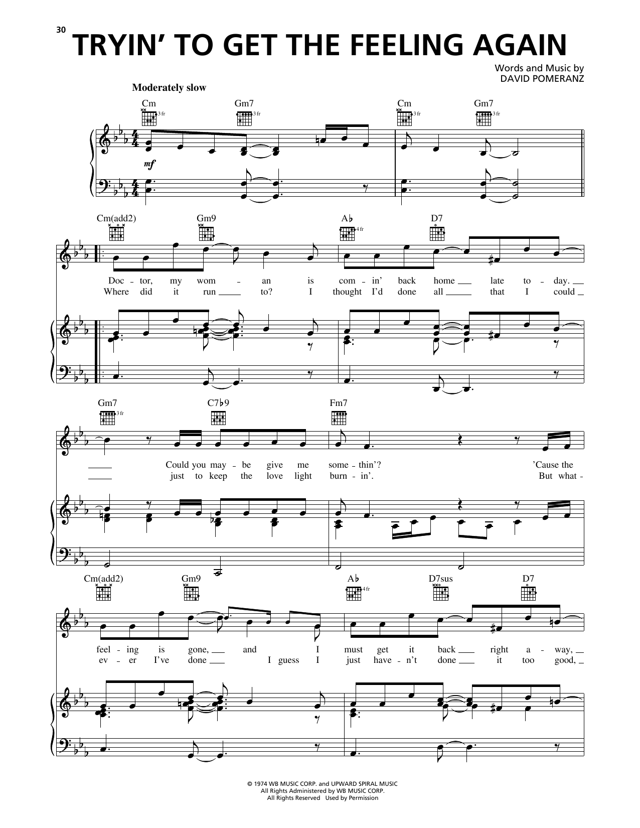 Barry Manilow Tryin' To Get The Feeling Again Sheet Music