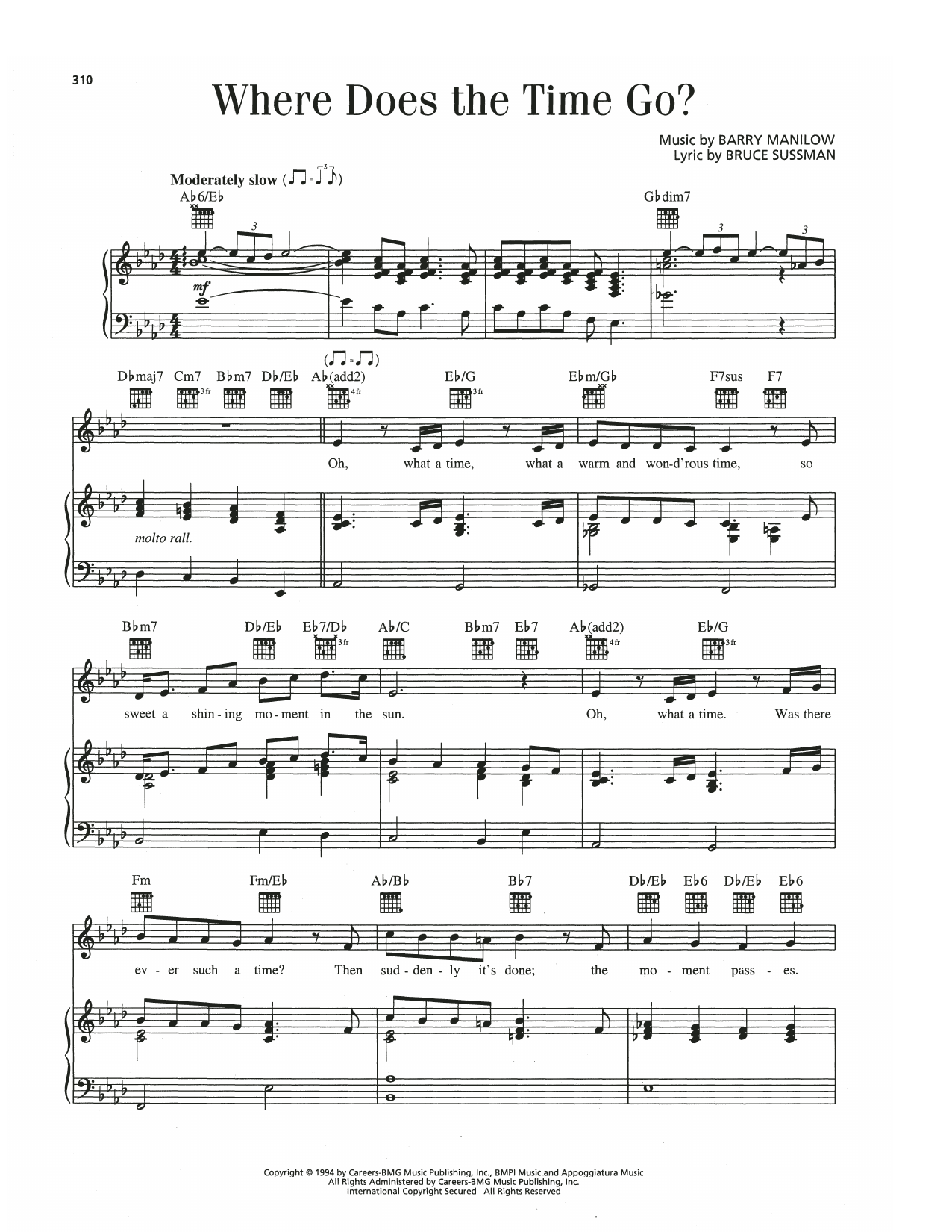 Barry Manilow Where Does The Time Go? Sheet Music