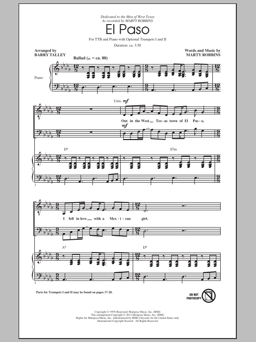 Barry Talley El Paso Sheet Music