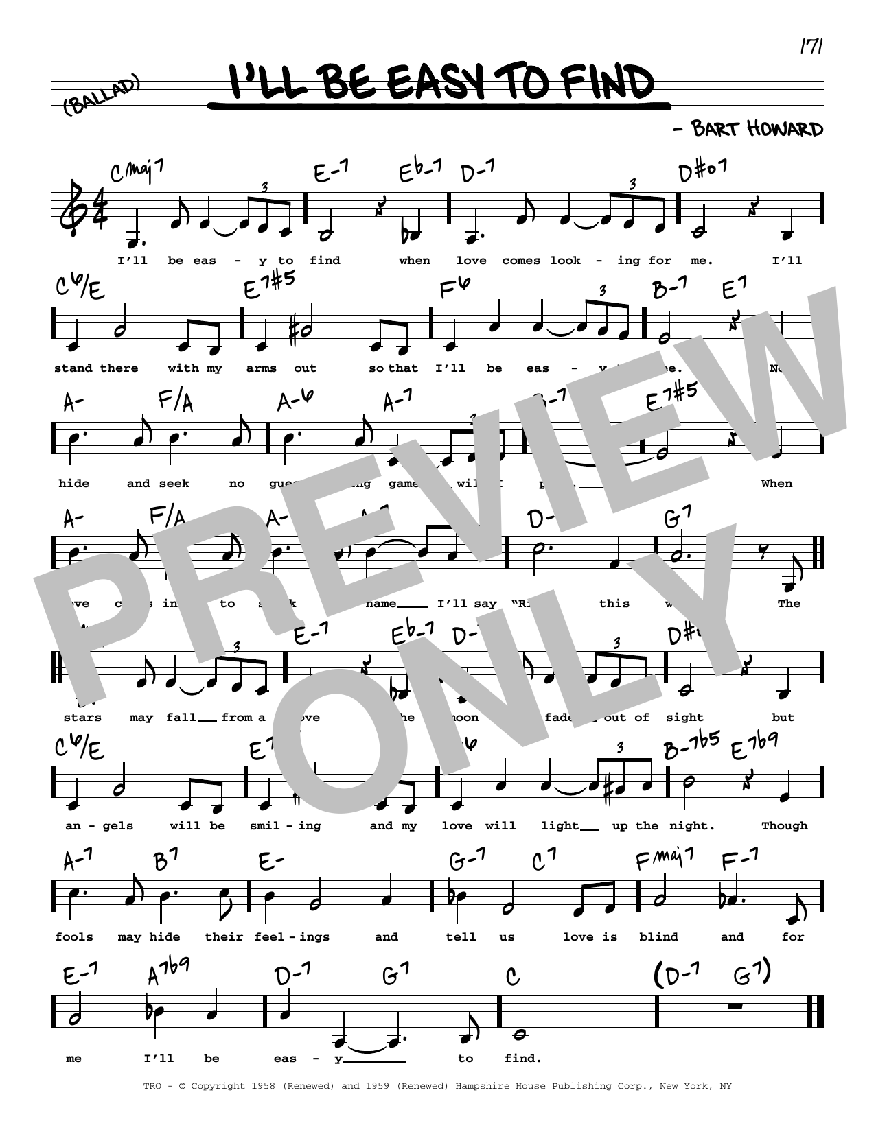 Bart Howard I'll Be Easy To Find (Low Voice) Sheet Music