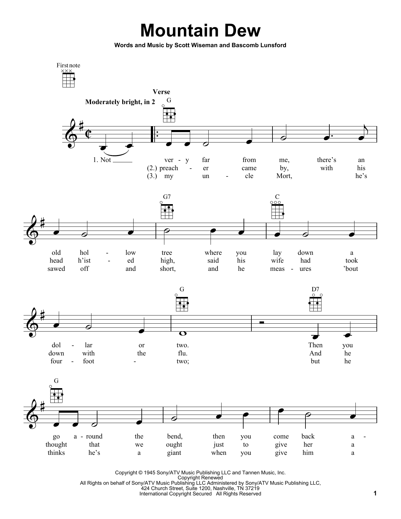 Bascomb Lunsford Mountain Dew Sheet Music