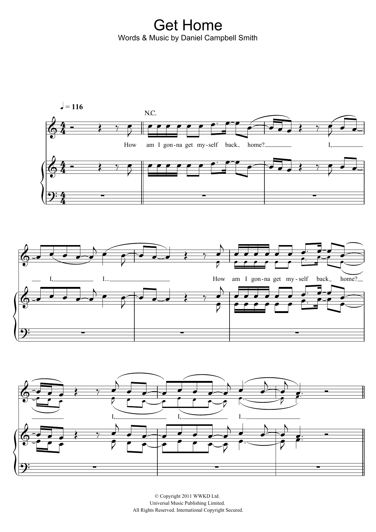 Bastille Get Home Sheet Music