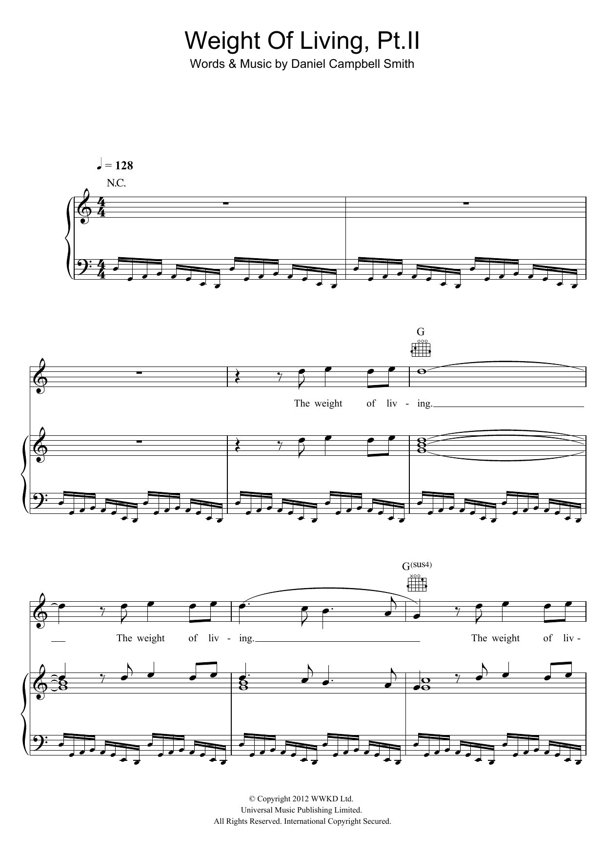 Bastille Weight Of Living, Pt. II Sheet Music