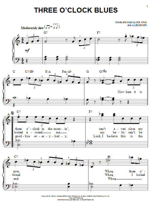 B.B. King Three O'Clock Blues Sheet Music