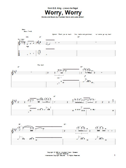 B.B. King Worry, Worry Sheet Music