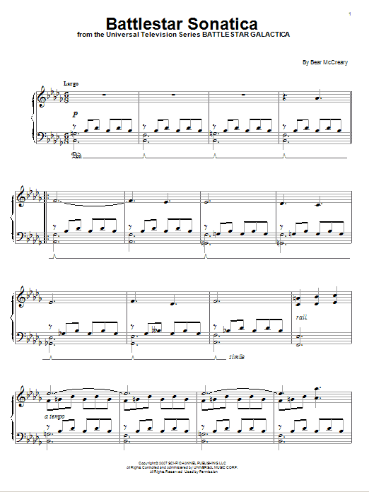 Bear McCreary Battlestar Sonatica Sheet Music