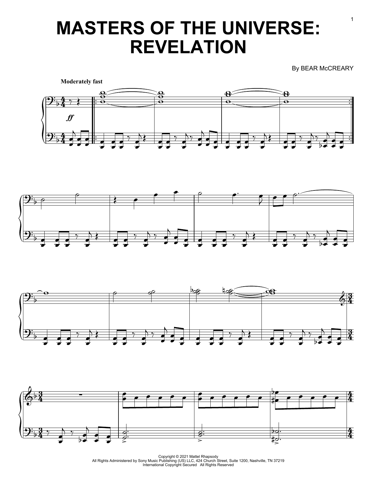 Bear McCreary Masters Of The Universe: Revelation Sheet Music