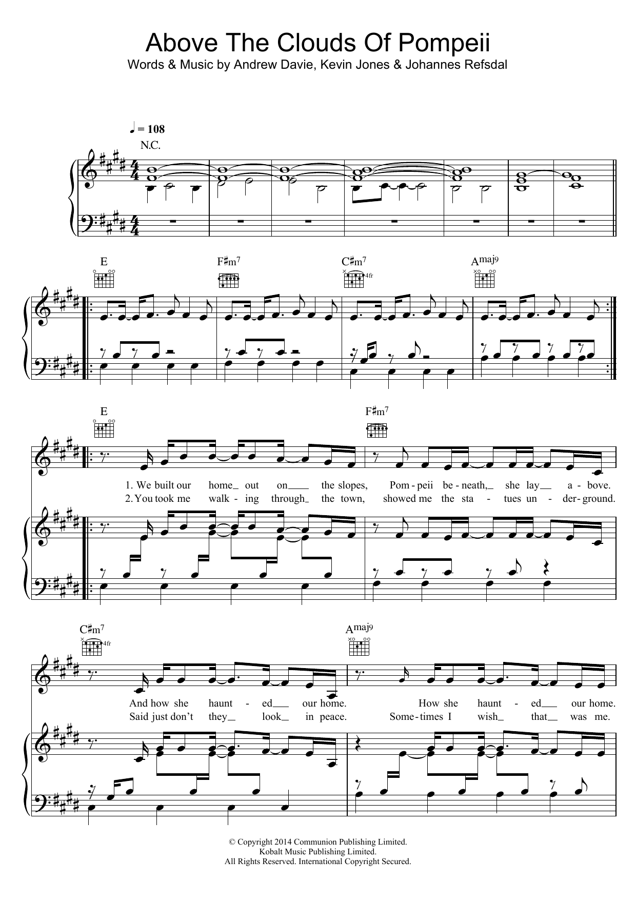 Bear's Den Above The Clouds Of Pompeii Sheet Music