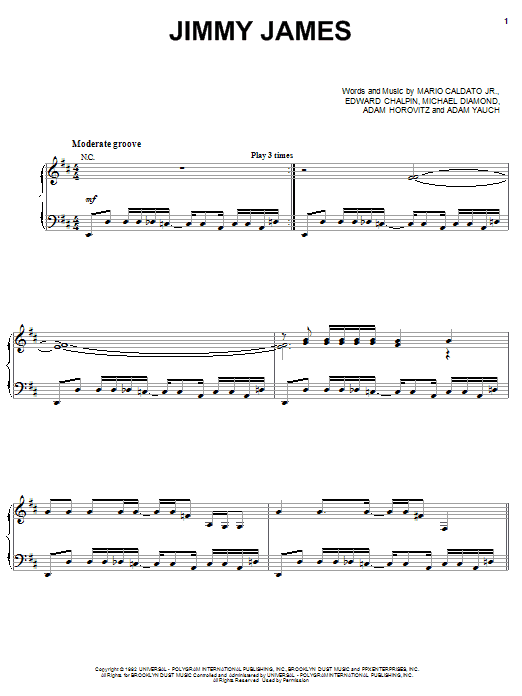 Beastie Boys Jimmy James Sheet Music