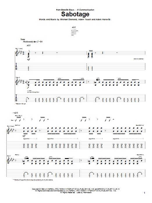 Beastie Boys Sabotage Sheet Music