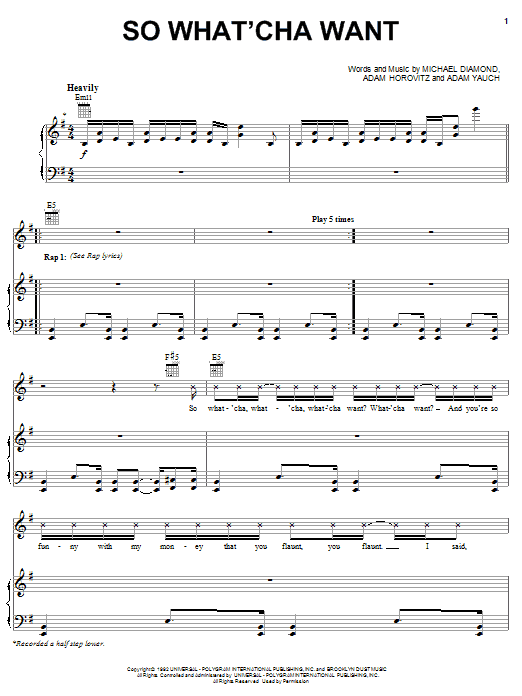 Beastie Boys So What'cha Want Sheet Music