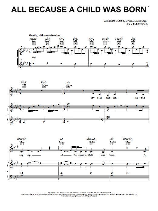 BeBe & CeCe Winans All Because A Child Was Born Sheet Music