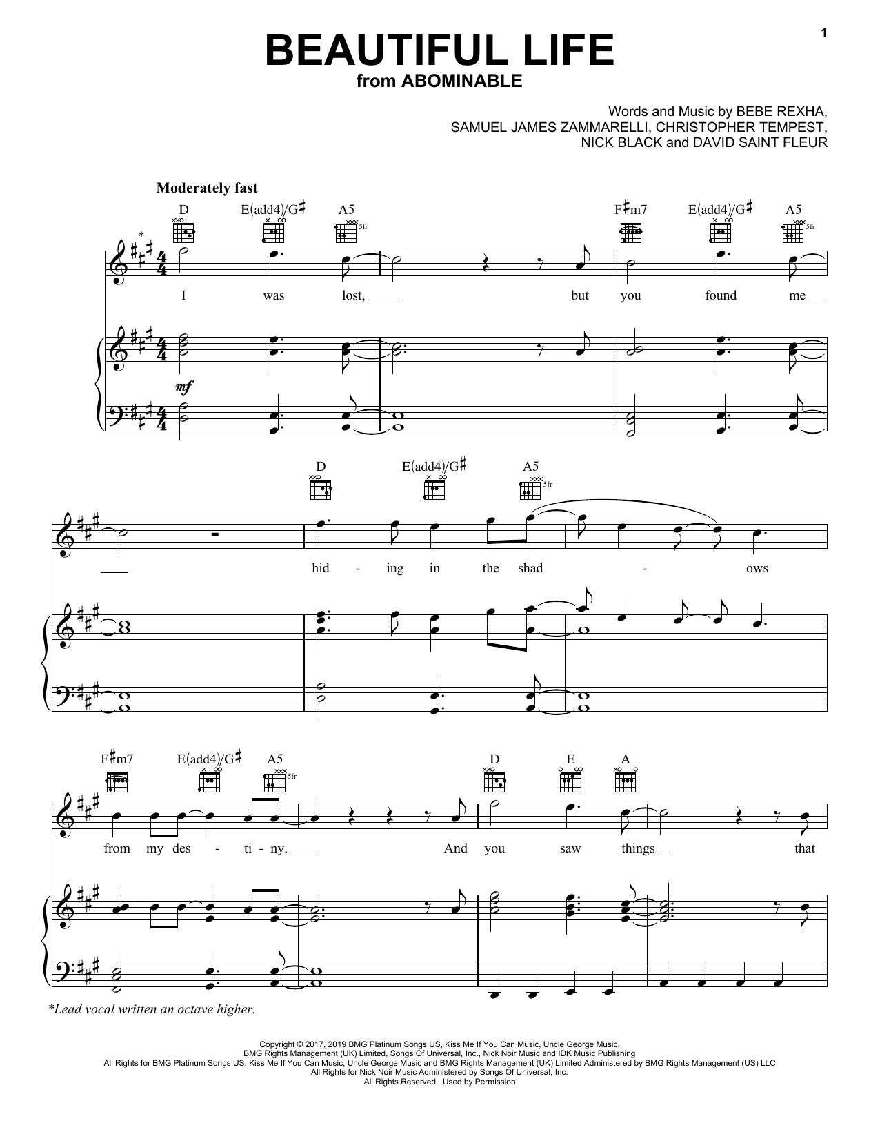 Bebe Rexha Beautiful Life (from the Motion Picture Abominable) Sheet Music