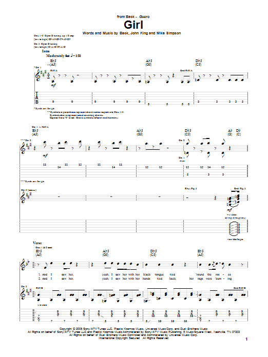 Beck Girl Sheet Music