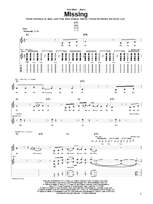 Beck Missing Sheet Music