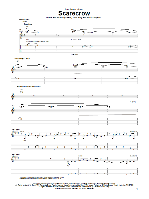 Beck Scarecrow Sheet Music