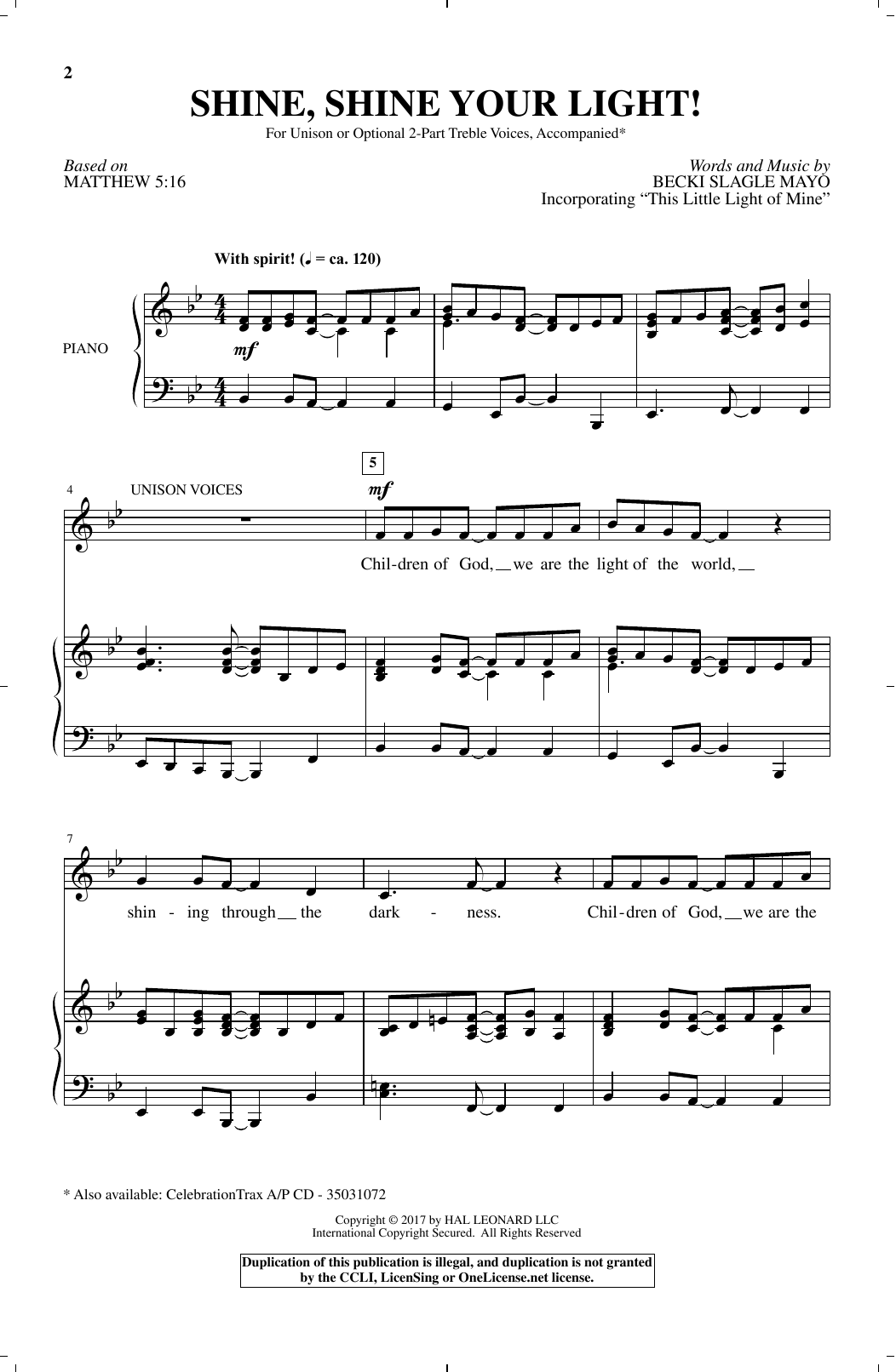 Becki Slagle Mayo Shine, Shine Your Light! Sheet Music