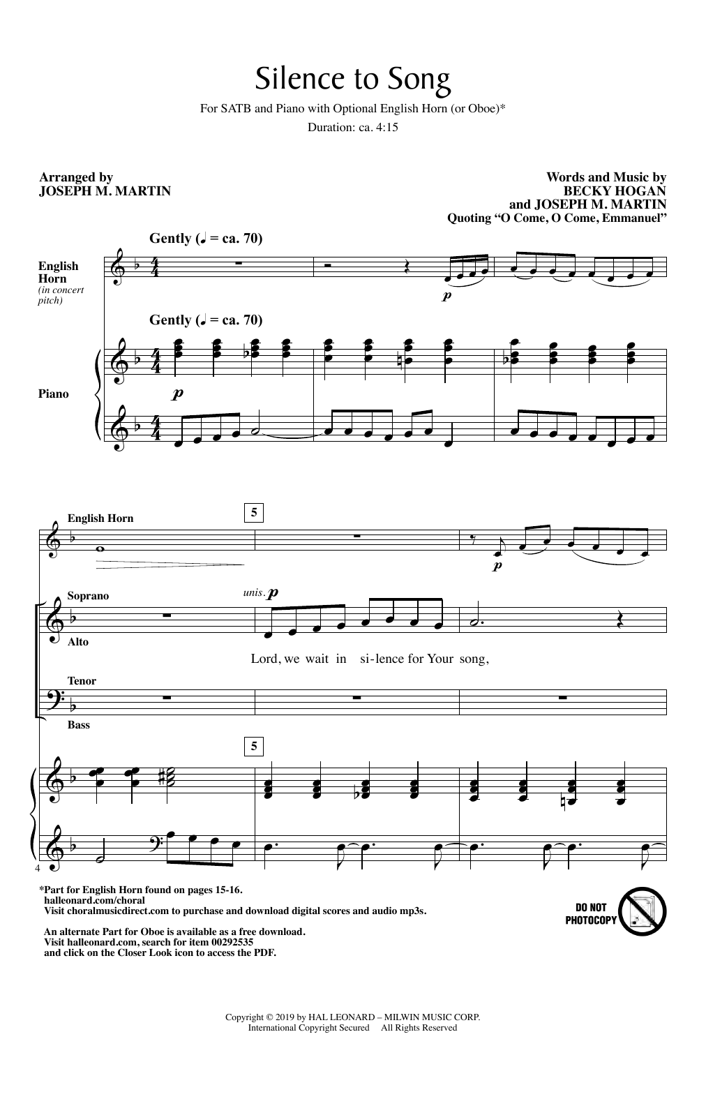 Becky Hogan & Joseph Martin Silence To Song Sheet Music