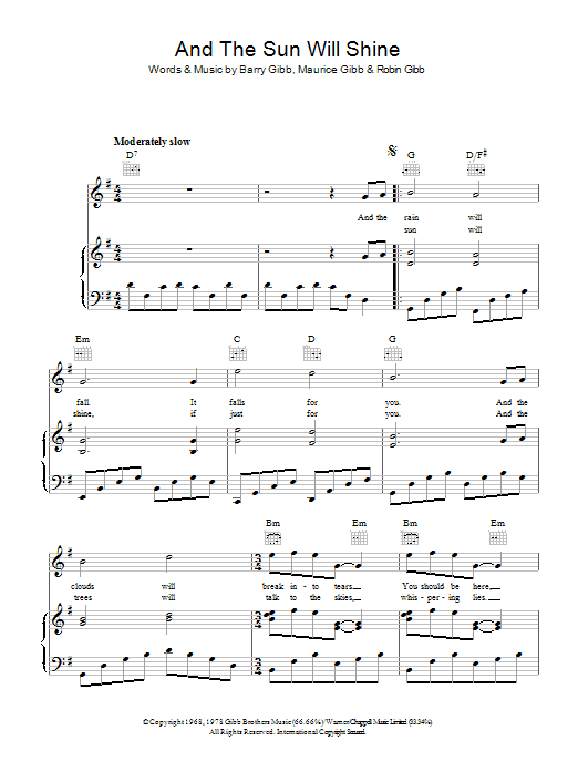 Bee Gees And The Sun Will Shine Sheet Music