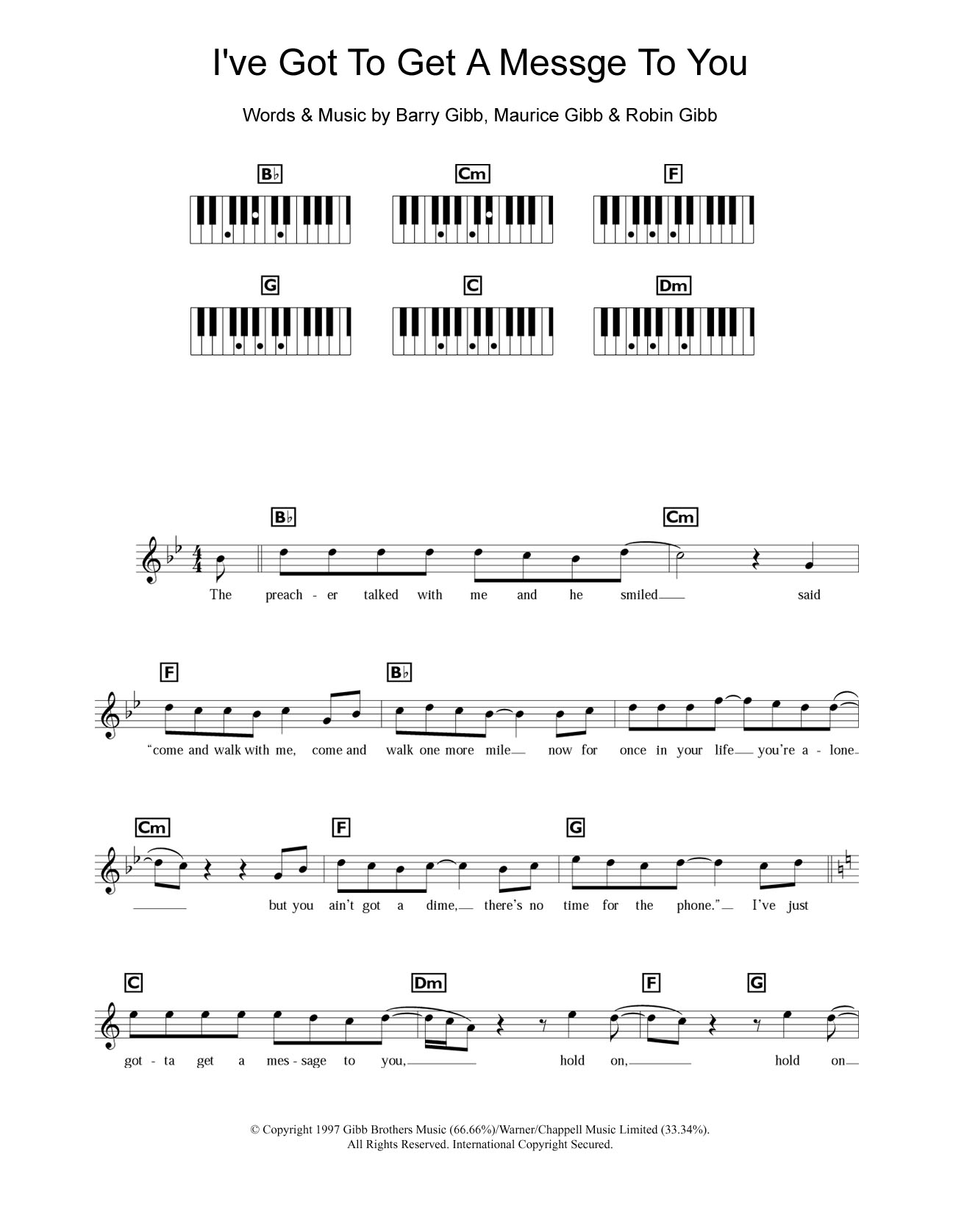 Bee Gees I've Got To Get A Message To You Sheet Music