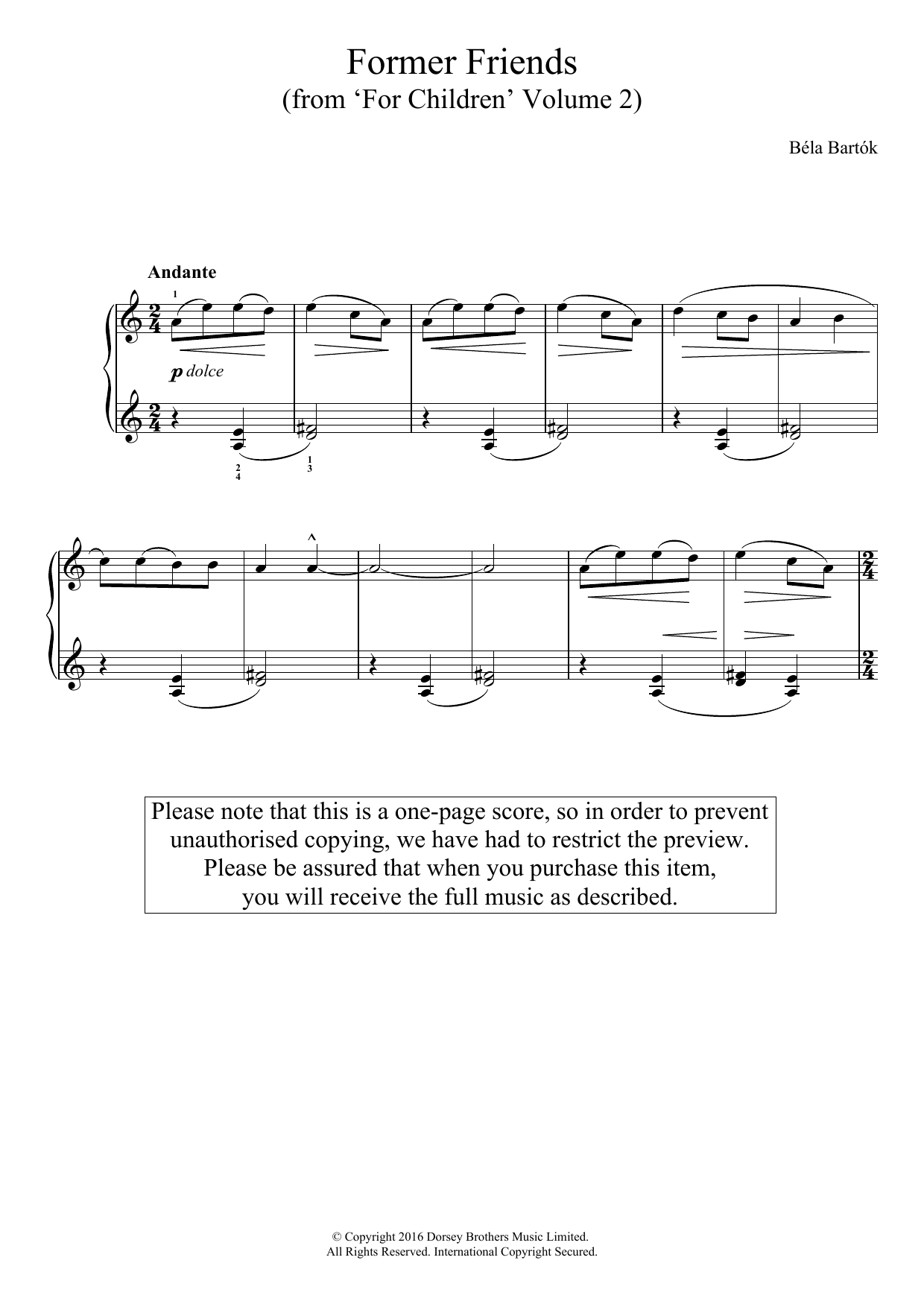 Béla Bartók Former Friends (From 'For Children', Volume 2) Sheet Music