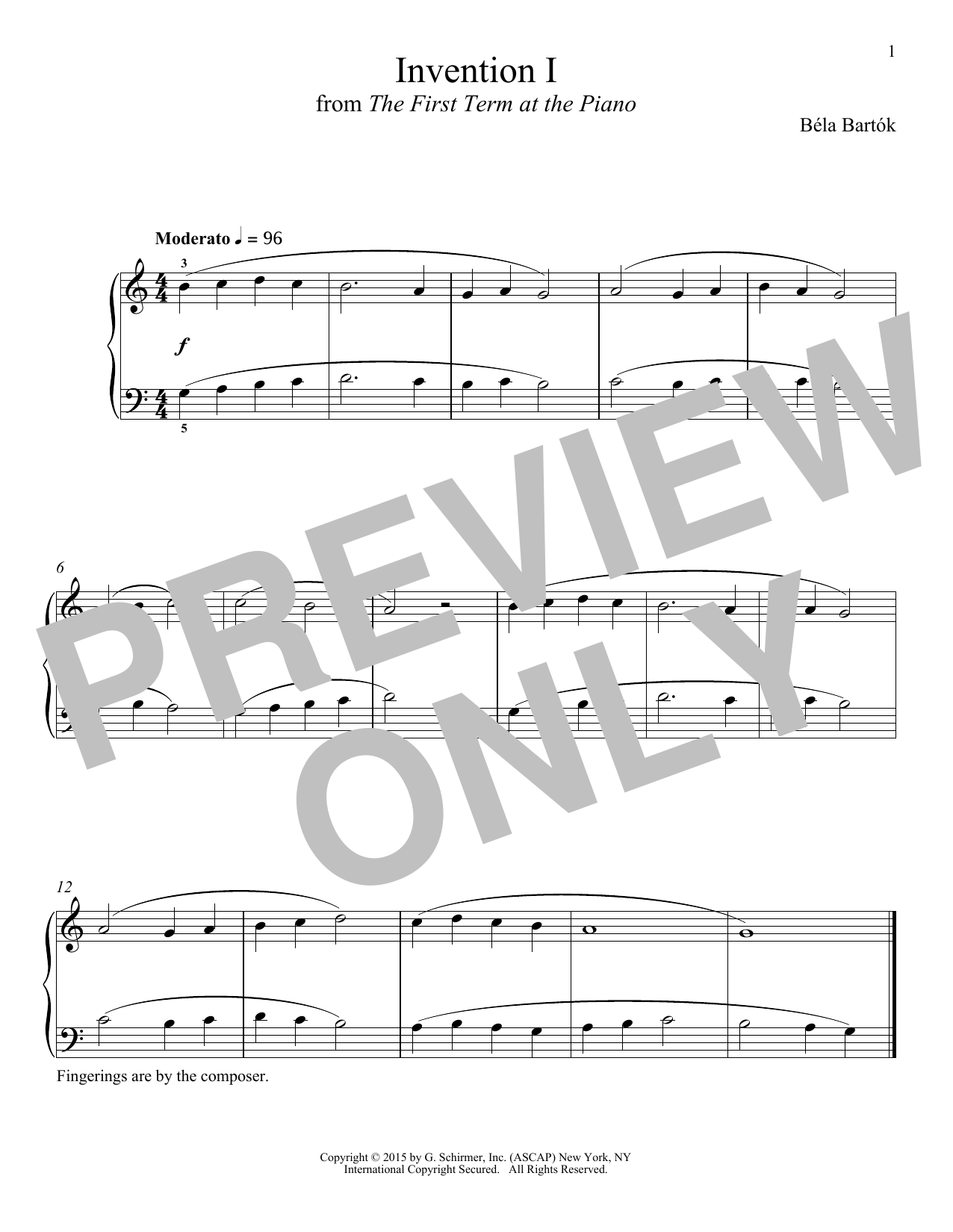 Béla Bartók Invention I Sheet Music