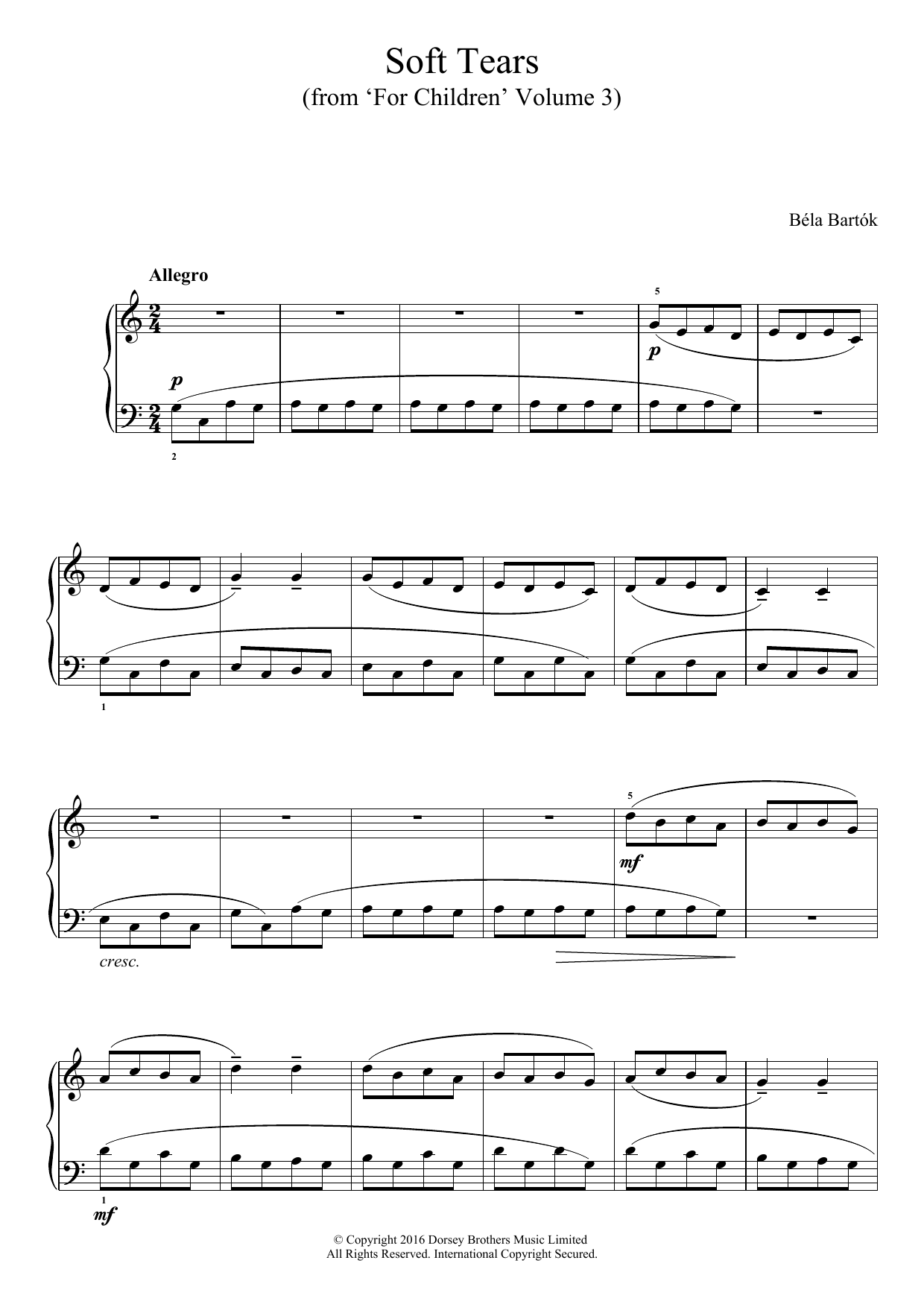 Béla Bartók Soft Tears (from 'For Children', Volume 3) Sheet Music