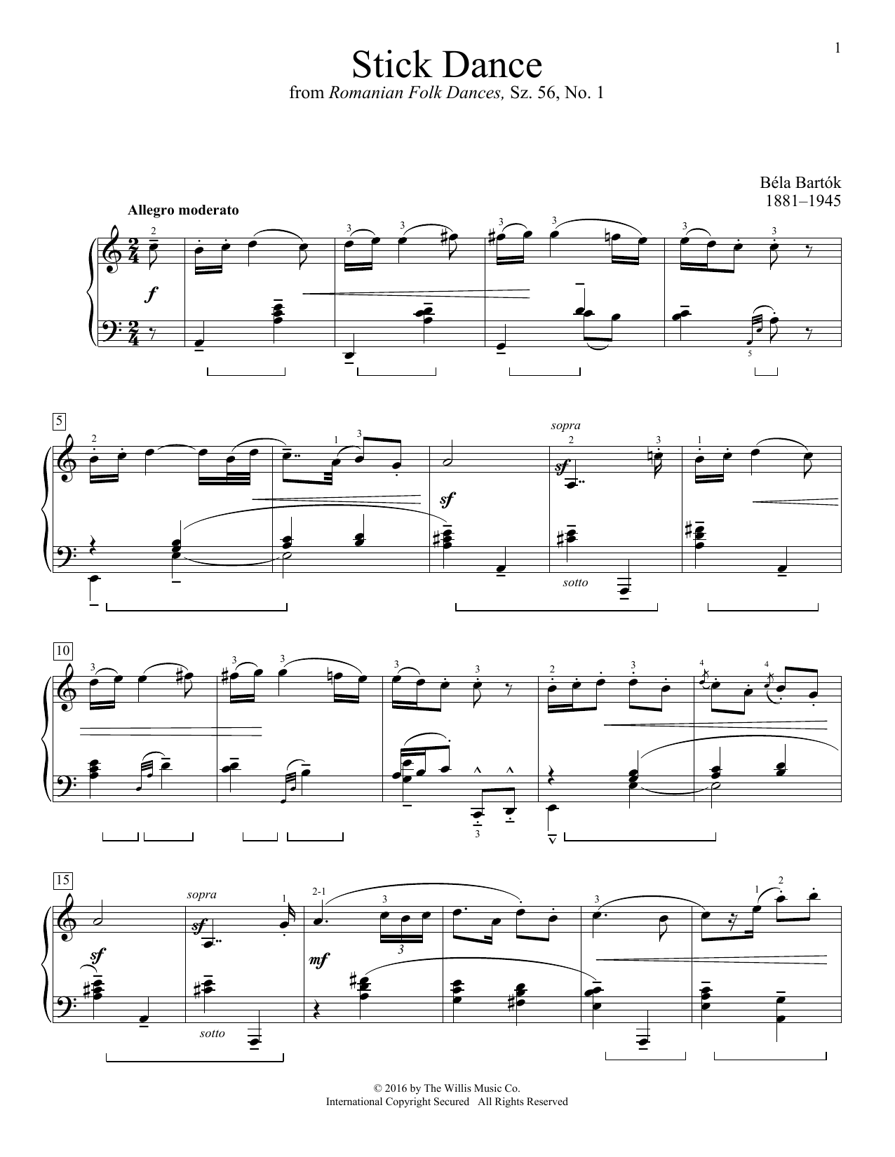 Bela Bartok Stick Dance Sheet Music
