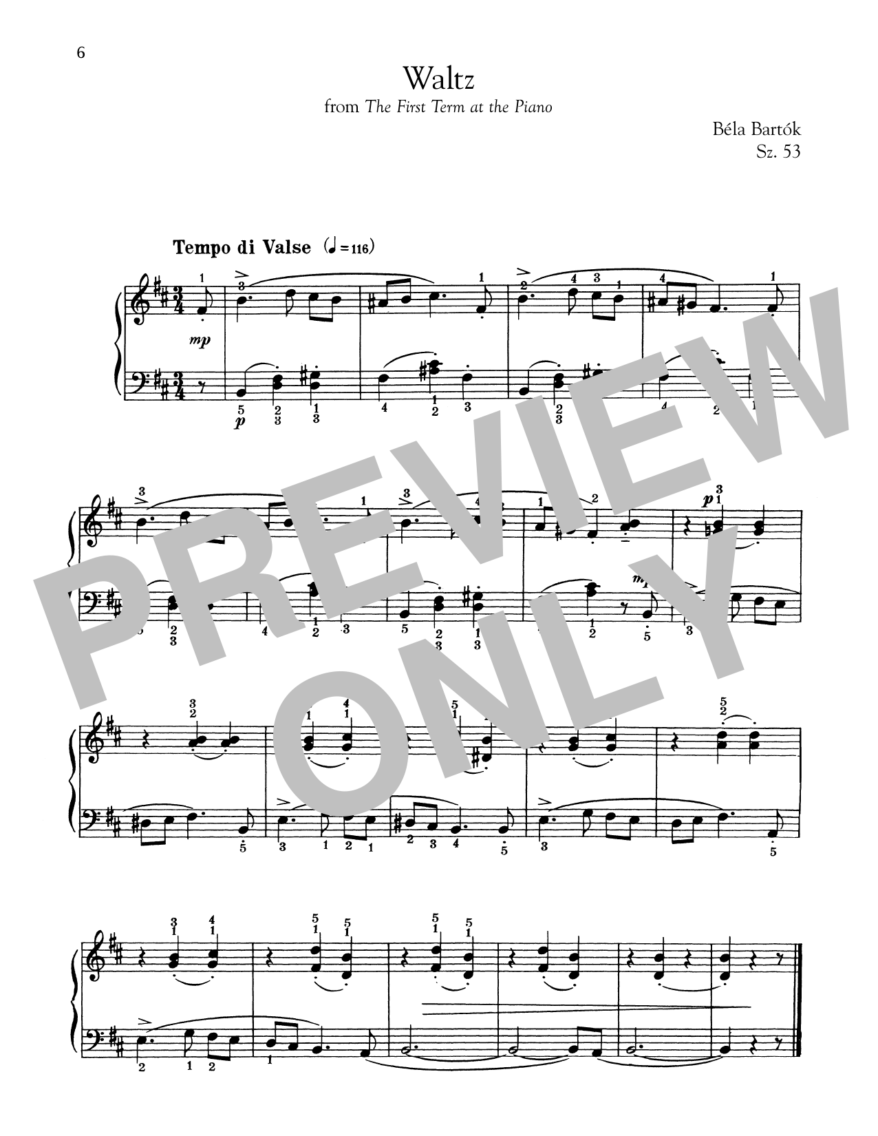 Béla Bartók Waltz Sheet Music